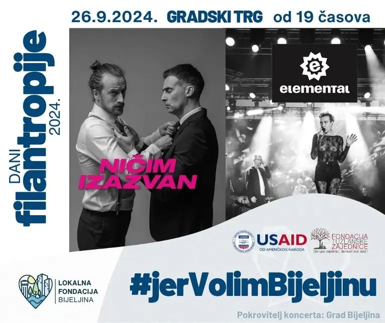 Najava koncerta grupa Elemental i Ničim izazvan na Gradskom trgu u Bijeljini, 26.09.2024.